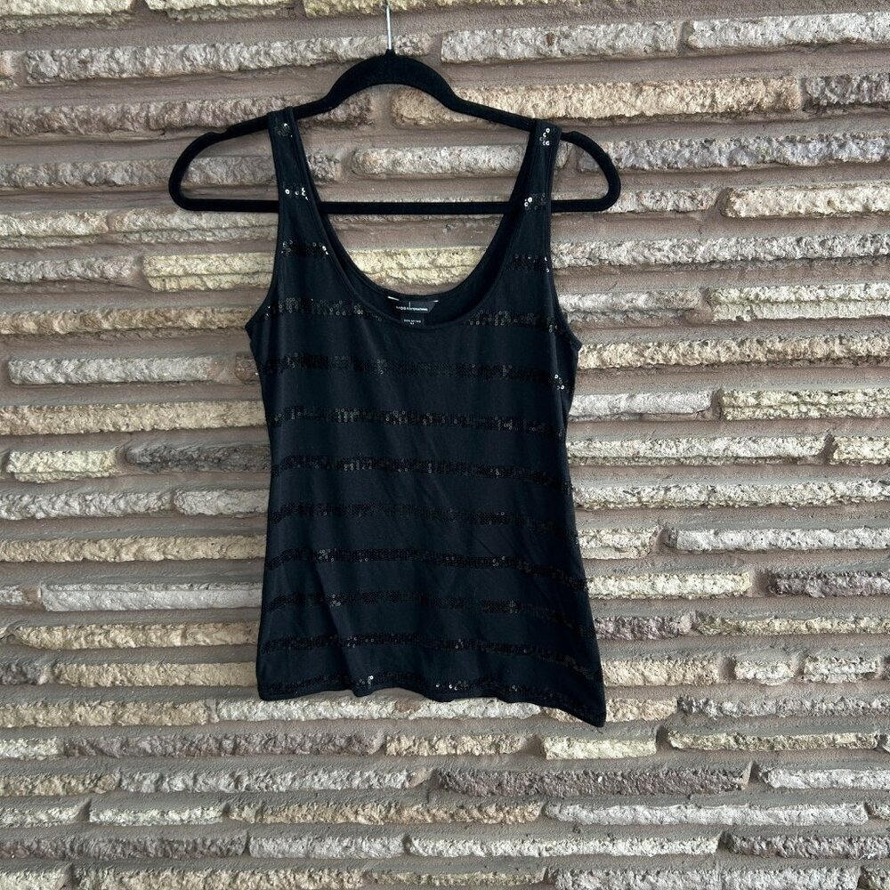 Moda International Black Cotton Tank Sequin Stripes  Size Medium - Picture 4 of 7